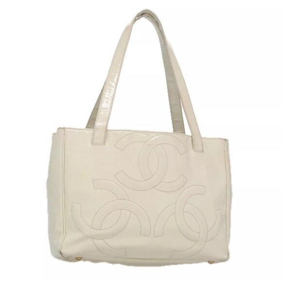 CHANEL Triple Coco Tote Bag Enamel White CC Authentic - Picture 1 of 16